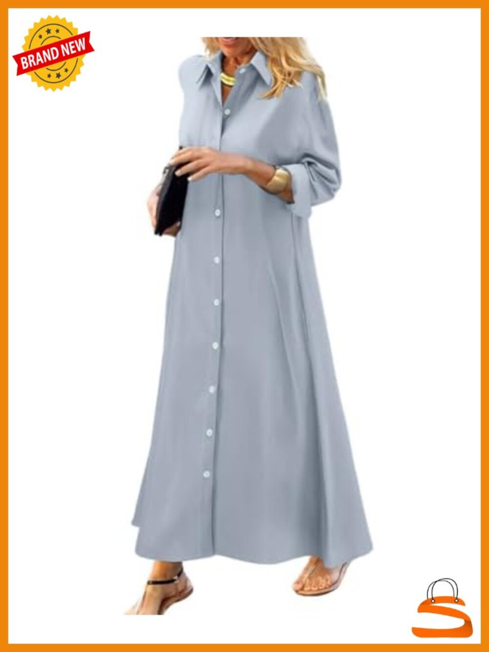 Women's Button Down Maxi Shirt Dress Long Sleeve Collared Tunic Work Dress